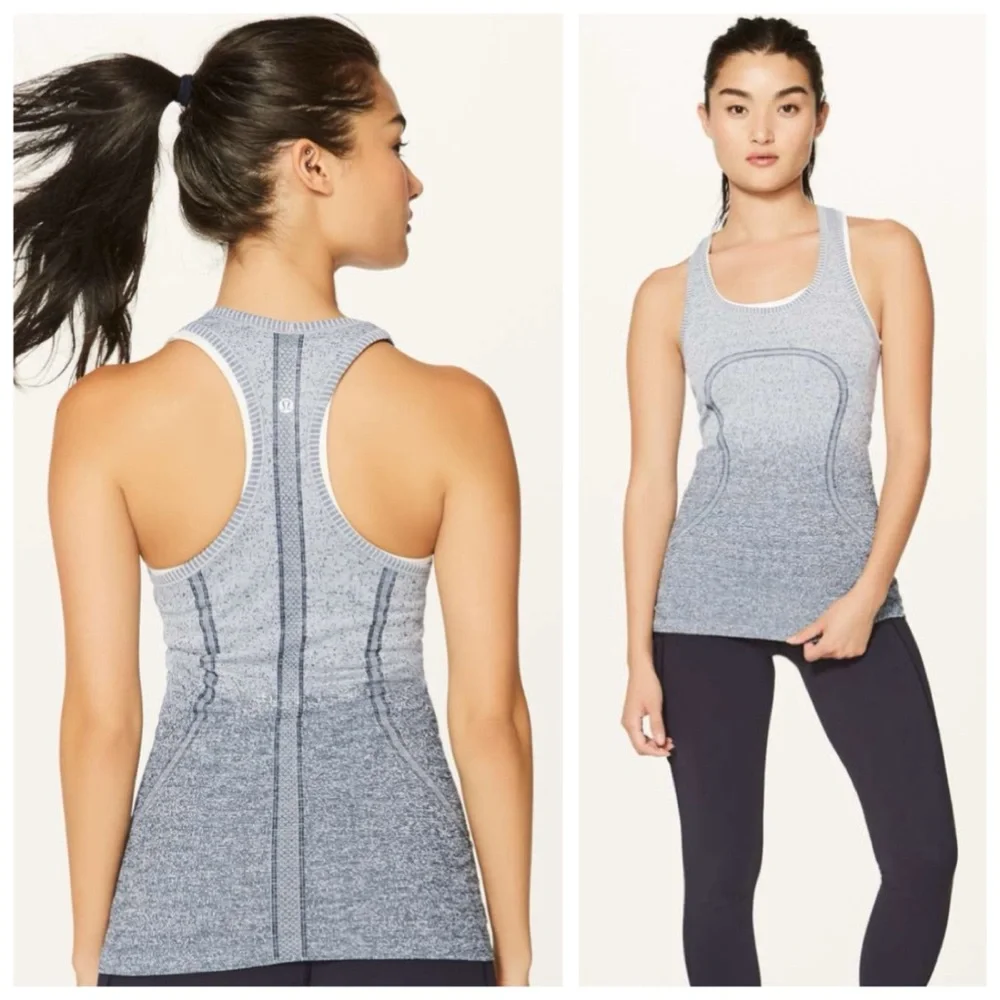 Lululemon Athletica Swiftly Tech Racerback Tank, White / Dark Cast (Ombre) sz. 6